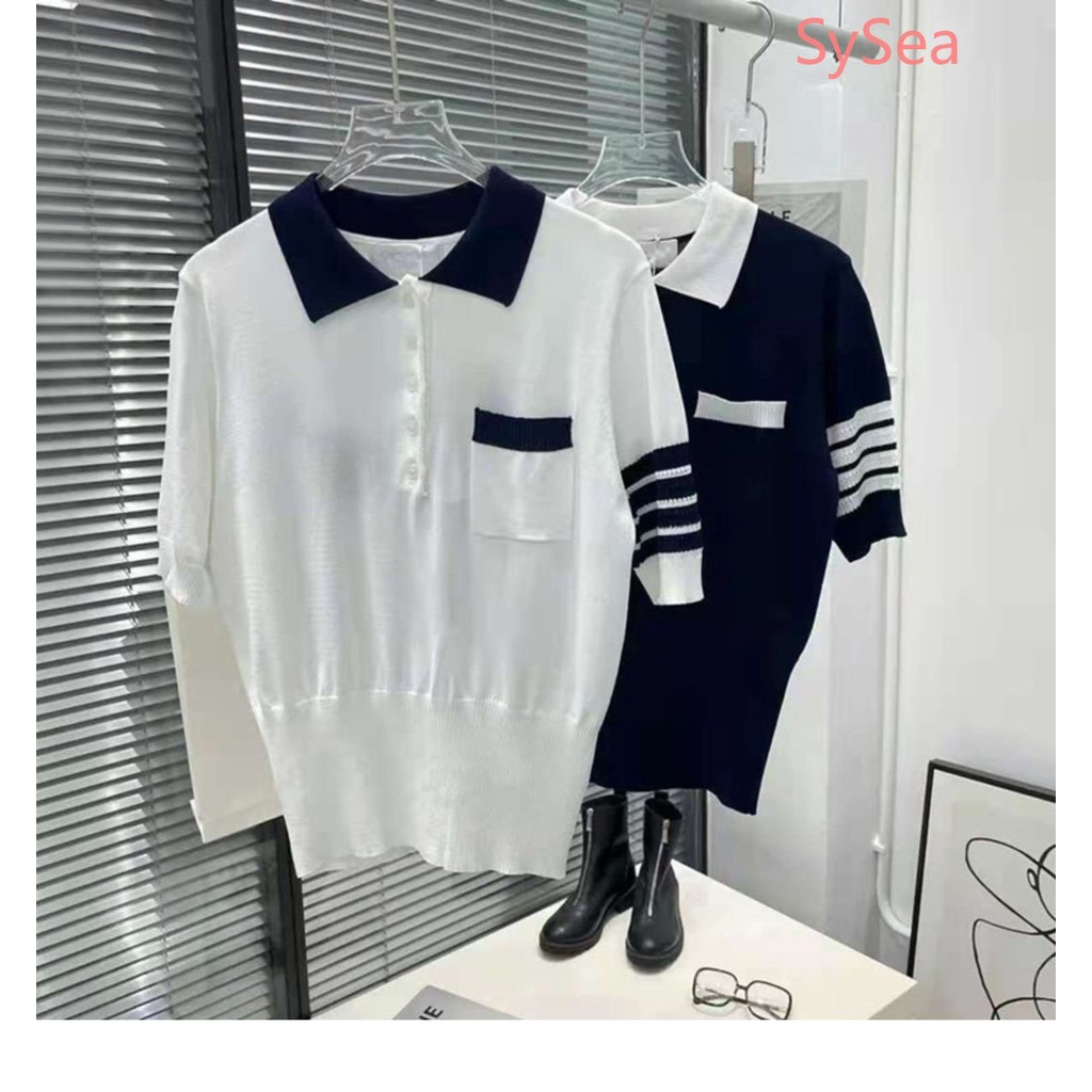 Áo Polo Dệt Kim Phong Cách Hàn Quốc Thời Trang Mùa Hè Xinh Xắn Cho Nữ