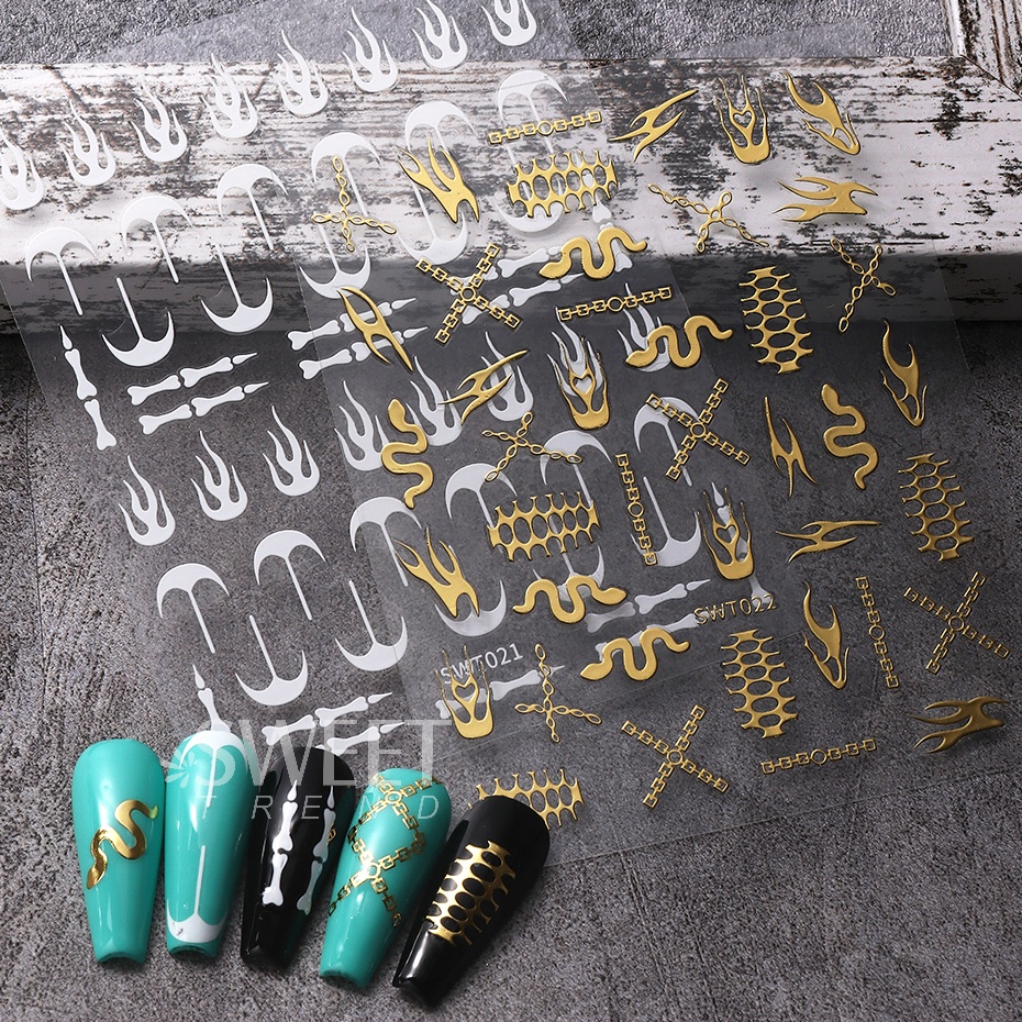 Miếng Dán Trang Trí Móng Tay 3D Hình Rắn Màu Bạc Ánh Kim Độc Đáo