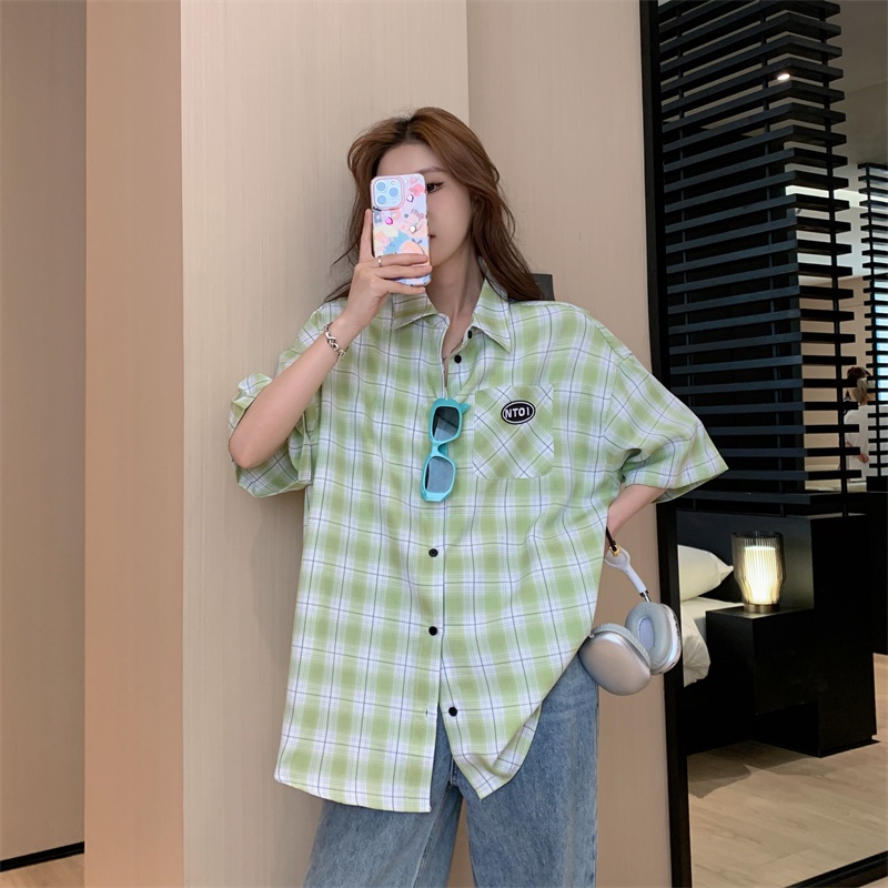 Áo Sơ Mi Tay Ngắn Dáng Rộng Họa Tiết Kẻ Sọc Màu Tương Phản Thời Trang Mùa