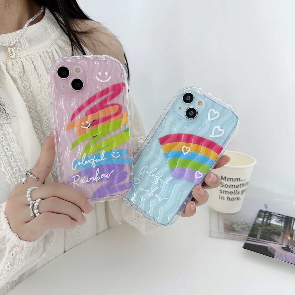 Ốp Điện Thoại TPU Mềm Trong Suốt Chống Rơi Hình Mặt Cười Và Cầu Vồng Cho iPhone 13 12 11 Pro Max 14 Plus