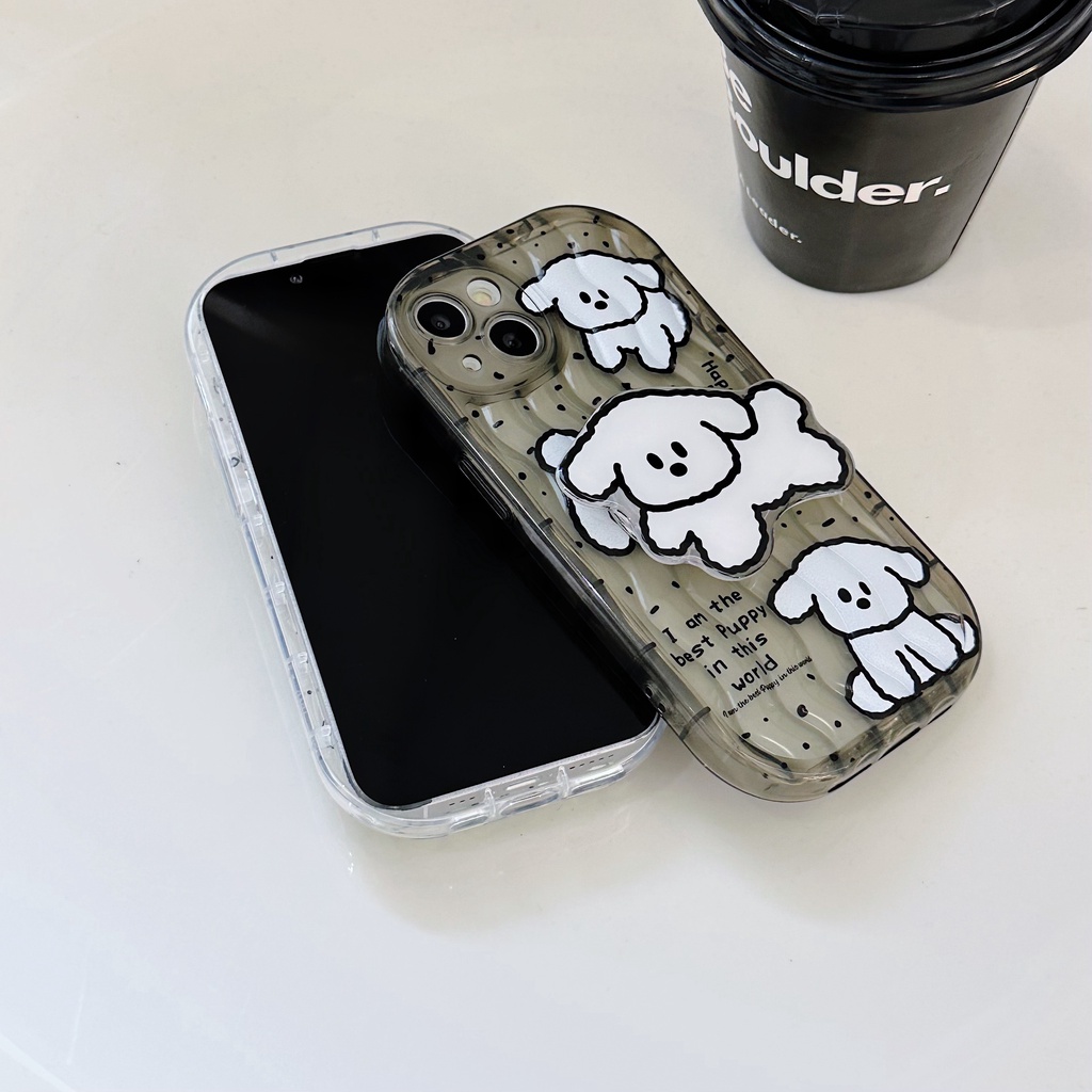 Ốp Điện Thoại TPU Silicone Mềm Trong Suốt Chống Sốc In Hình Chú Cún Có Giá Đỡ Cho iPhone 13 12 11 Pro Max 14 Plus
