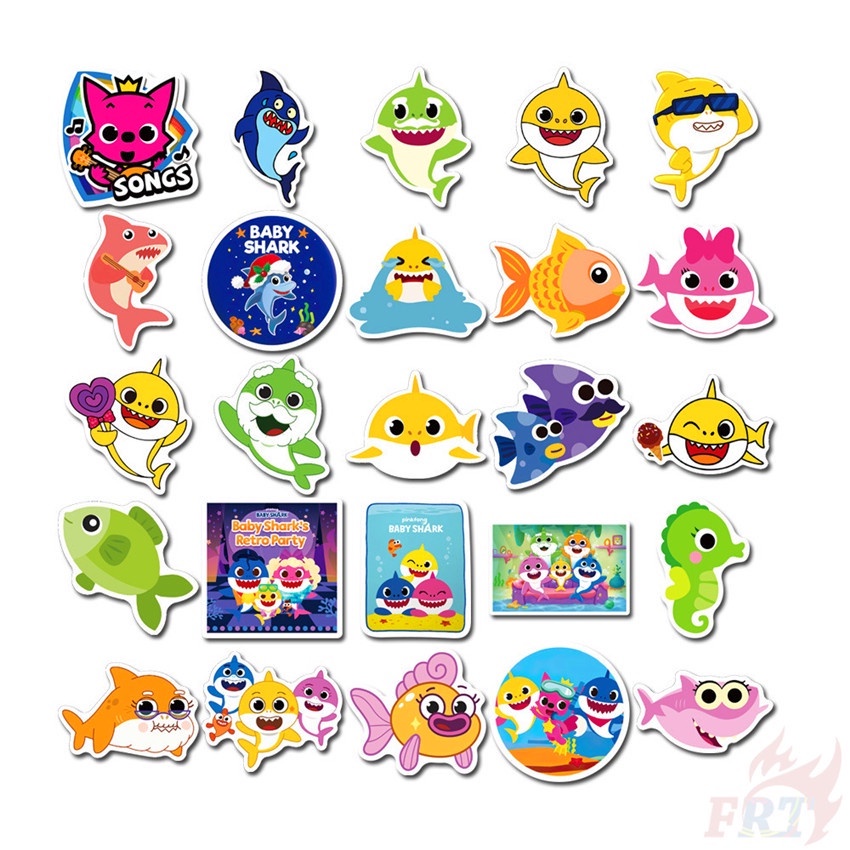 Bộ 100 Cái ❉ Miếng Dán Hình Cá Mập CoCoMelon &amp; Baby Series A ❉ Sticker Dán Tường Chống Thấm Nước Họa Tiết Doodle Hợp Thời Trang