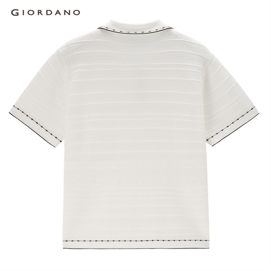 Áo sweater polo GIORDANO 18353907 thiết kế rỗng màu sắc tương phản thời trang cho nữ