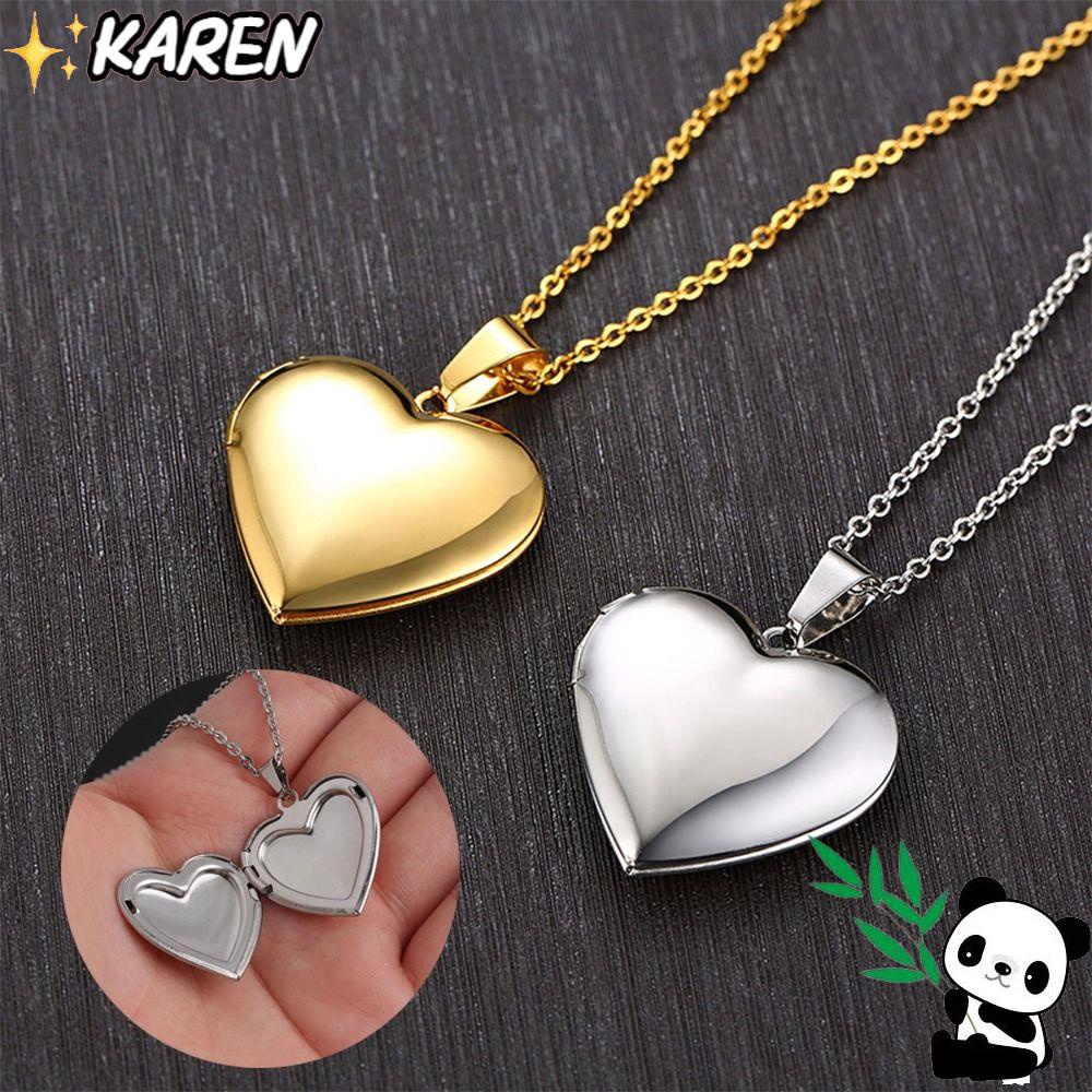 Set 2 Dây Chuyền Mặt Khung Hình Trái Tim Bằng Thép Không Gỉ