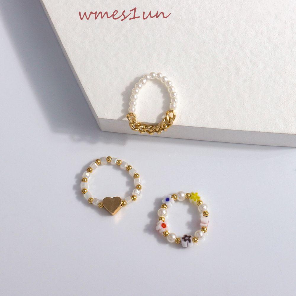 Nhẫn Acrylic Co Giãn Trang Trí Hạt Hình Trái Tim Phong Cách Bohemia WMES15H Dành Cho Nữ