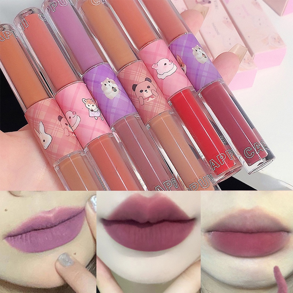 Son Môi Cappuvini Hai Đầu Chống Thấm Nước Lâu Trôi Không Dính Thành Cốc 6 Màu Tùy Chọn