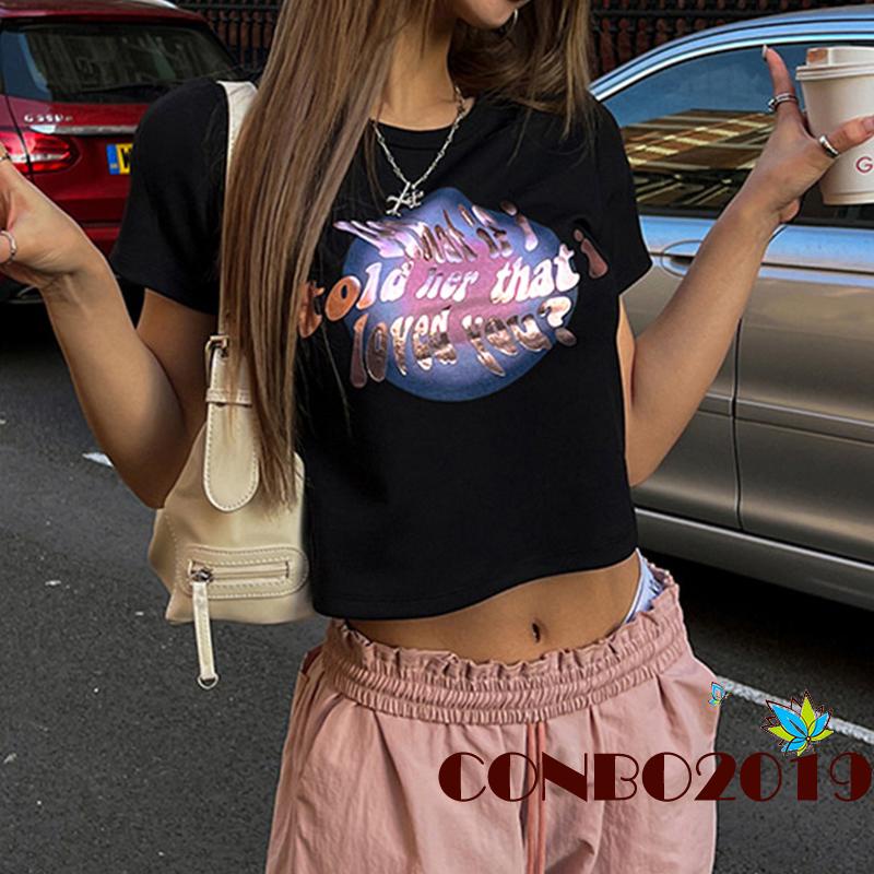 Áo Thun Nữ Ngắn Tay In Chữ Phong Cách Trừu Tượng