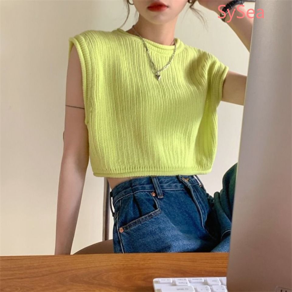 Áo Dệt Kim Không Tay Plus Size Phong Cách Hàn Quốc Cho Nữ