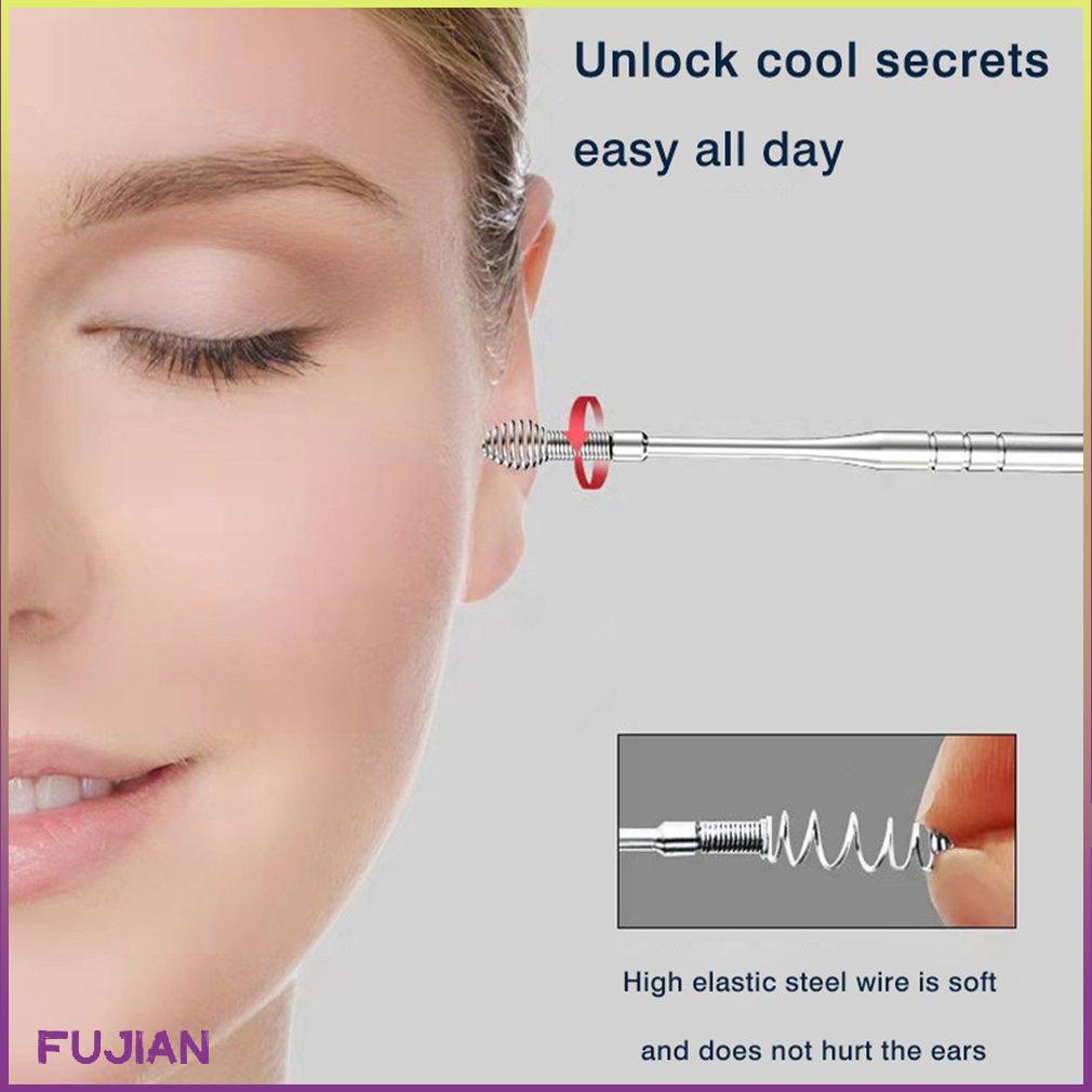 6Pcs Ear Spoon Stainless Steel Curette Spoons Adult Child Hanging Key Pendant Earwax Remover Earpick Tool