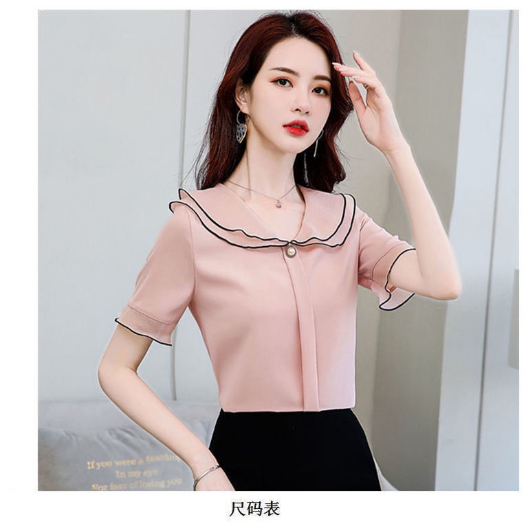 Áo Sơ Mi Chiffon Tay Ngắn Cổ Búp Bê Phong Cách Mùa Hè Mới Dành Cho Nữ