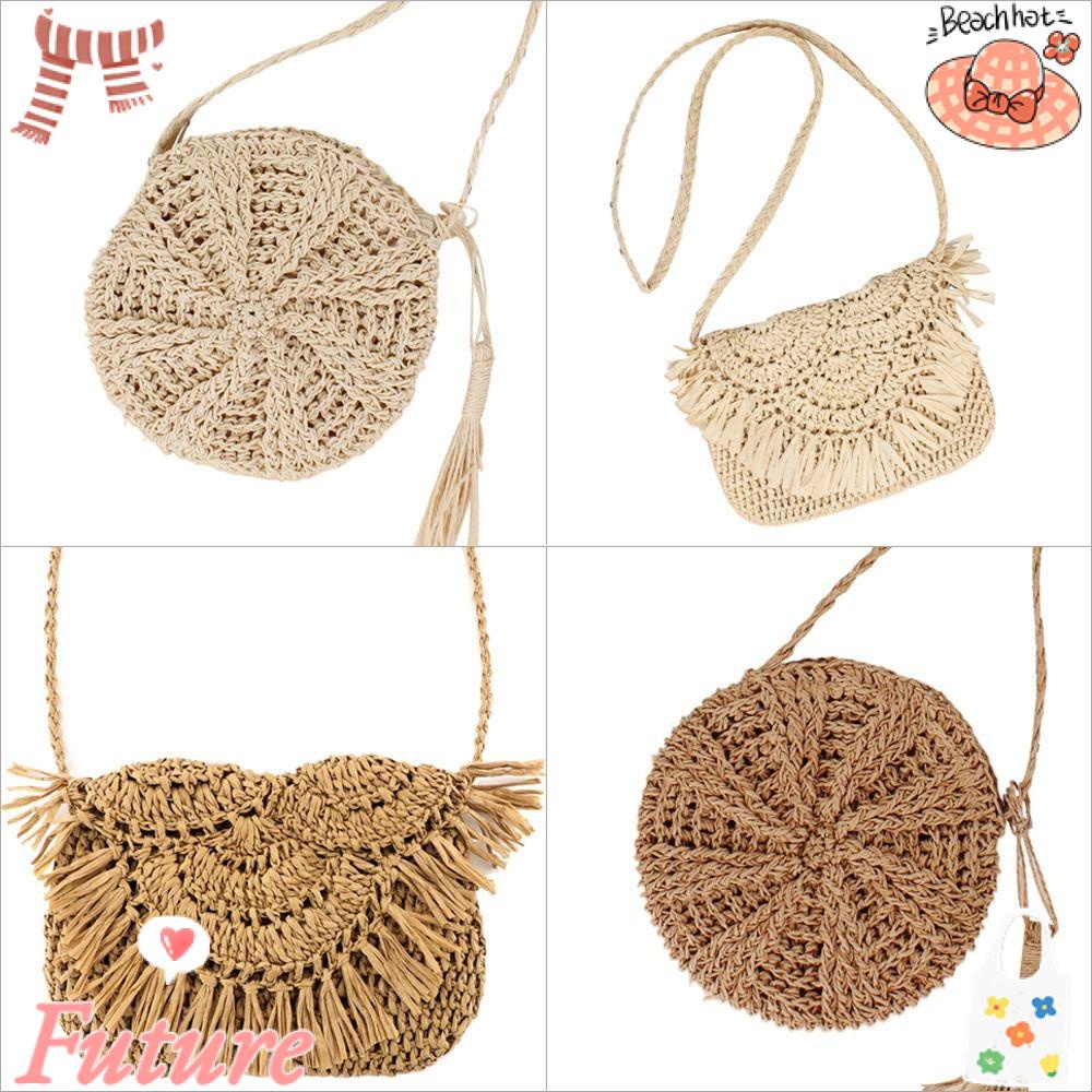 Túi Đeo Vai Bằng Rơm Đan Hình Tròn Thời Trang Mùa Hè Cho Nữ