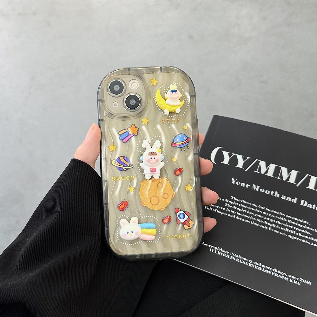 Ốp Điện Thoại Dẻo Trong Suốt Họa Tiết Hoạt Hình Chú Thỏ / Hành Tinh Độc Đáo Cho iPhone 13 12 11 Pro Max 14 Plus