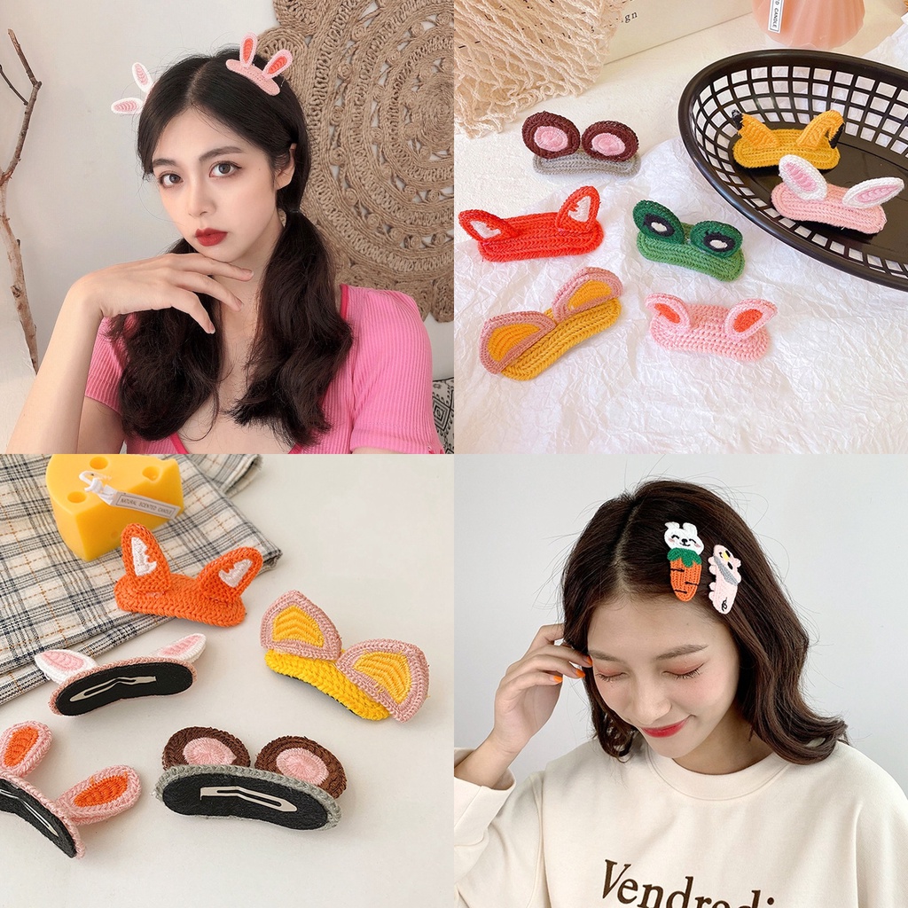 Dễ Thương Kẹp Tóc Tai Thỏ Đan Len Thủ Công Cho Bé Gái