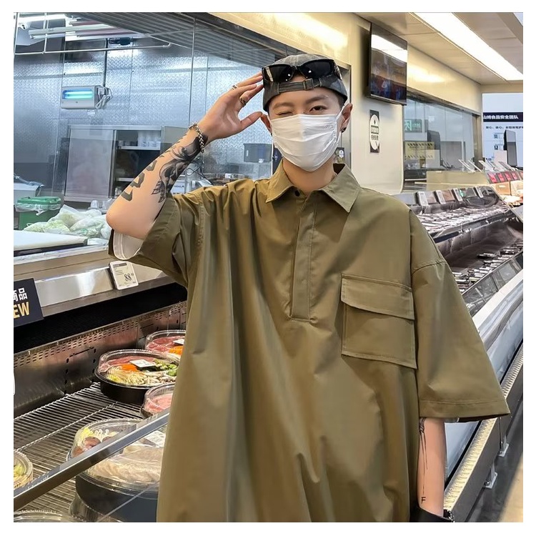 Áo Thun polo Tay Ngắn Dáng Rộng Phong Cách Đường Phố Nhật Bản Thời Trang Mùa Hè Cho Nam