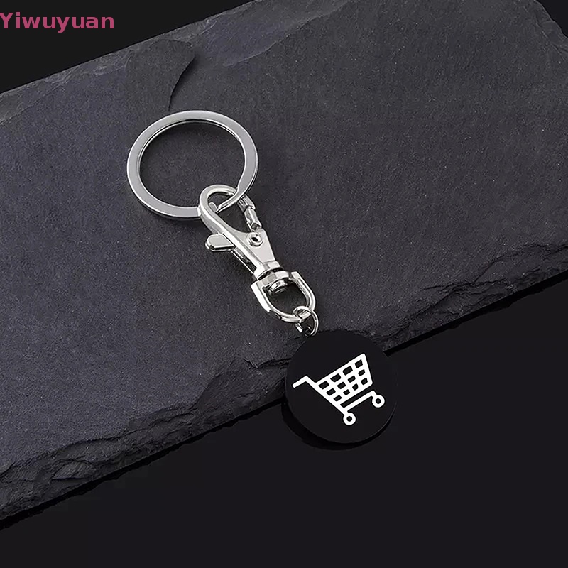 Móc Khóa Hình Logo Xe Đẩy Mua Sắm Bằng Thép Không Gỉ Màu Đen Mới