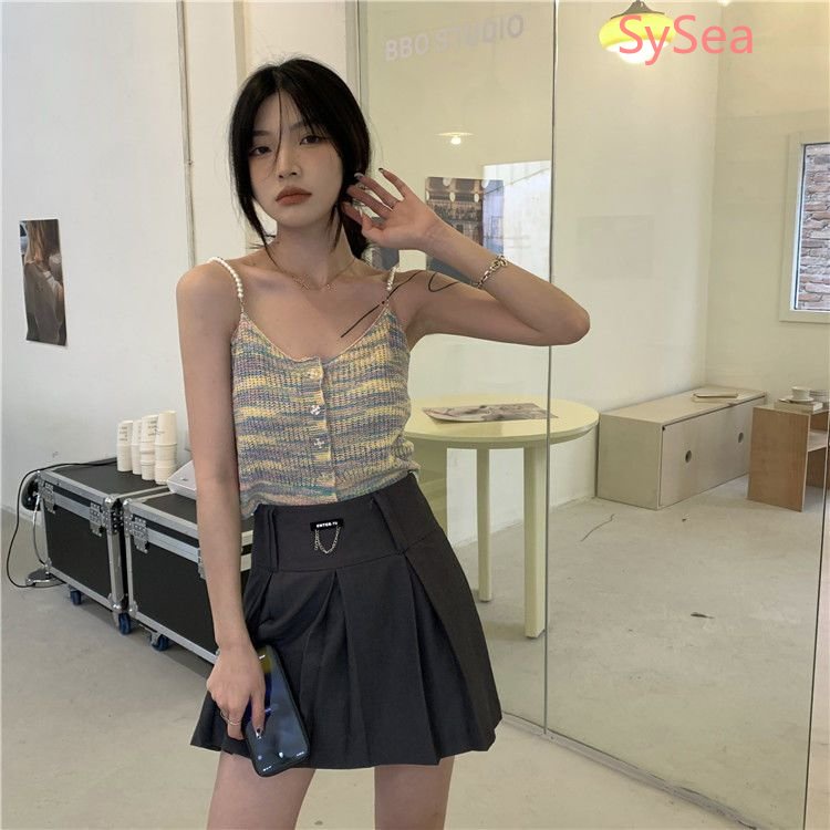 Áo Dệt Kim Hai Dây Ôm Dáng Đính Ngọc Trai Phong Cách Hàn Quốc