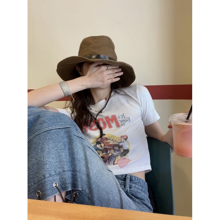 Áo baby tee Thun croptop nữ Ngắn Tay Dáng Ôm Co Giãn In Họa Tiết Thời Trang Mùa Hè Hàng Mới 2023 Dành Cho Bạn Nữ