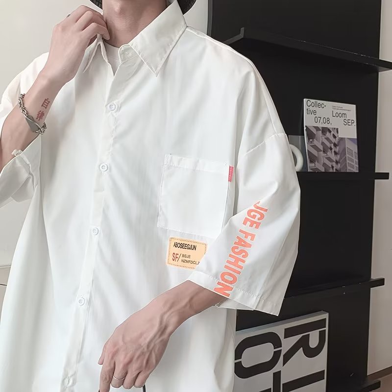 Áo Sơ Mi Tay Ngắn Dáng Rộng Phong Cách Nhật Bản Thời Trang Mùa Hè Cho Nam