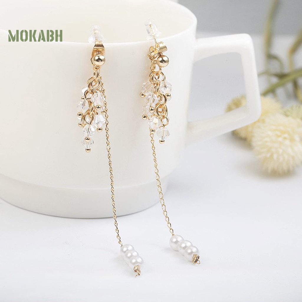 1 Đôi Bông Tai Dáng Dài Đính Ngọc Trai Nhân Tạo Phối Tua Rua Thời Trang