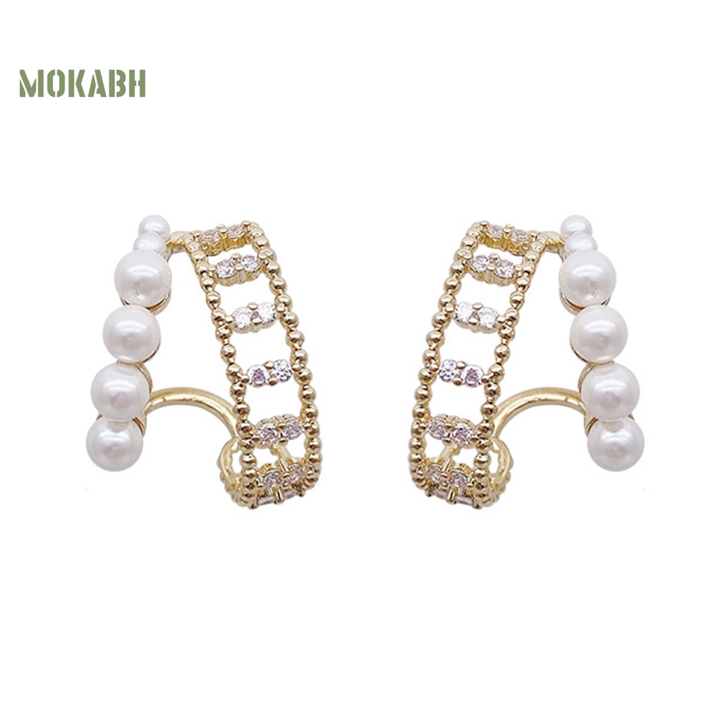 1 Đôi Bông Tai Đính Ngọc Trai Giả Phong Cách Pháp Thanh Lịch Dành Cho Nữ