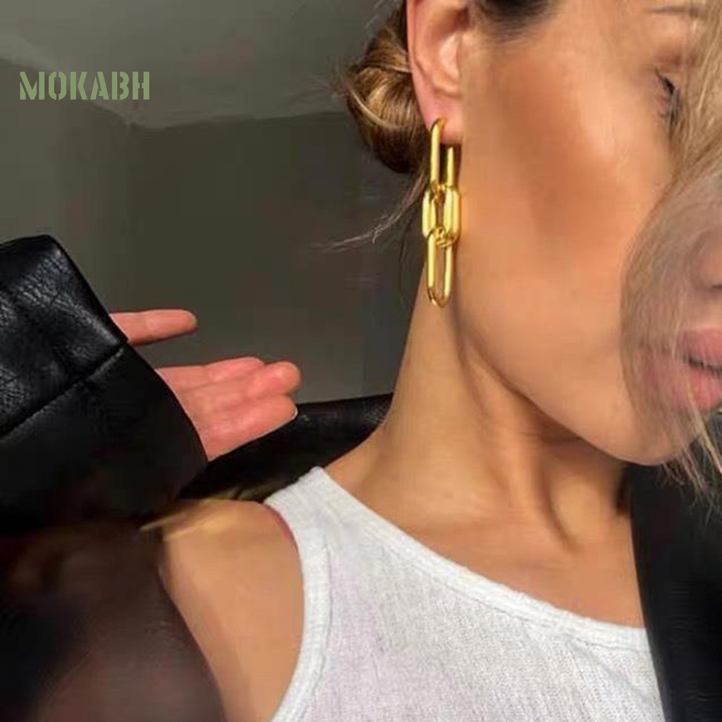 1 Đôi Bông Tai Hình Chữ Nhật Đính Đá Lấp Lánh Phong Cách Vintage