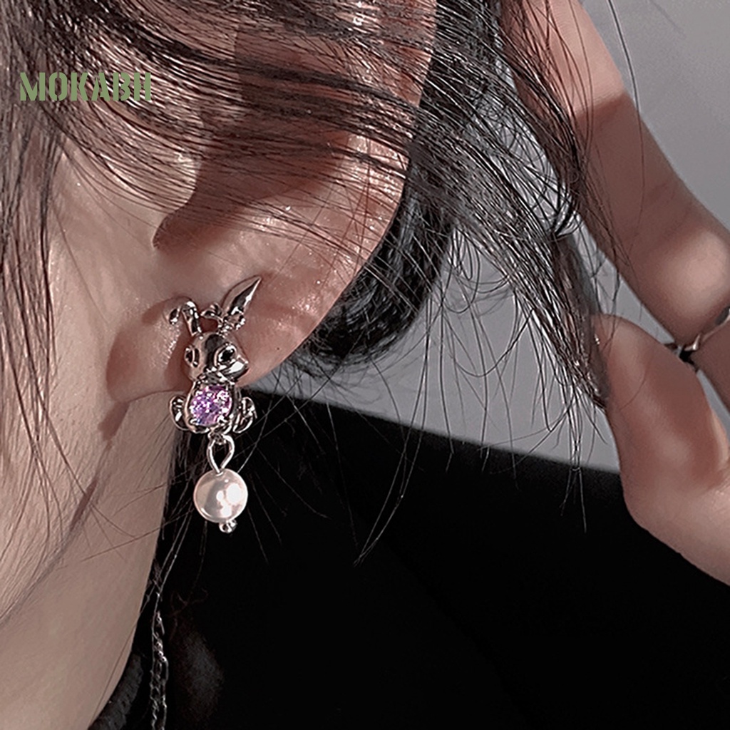 1 Đôi Bông Tai Hình Thỏ Đính Ngọc Trai Giả Bằng Kim Loại Không Gây Dị Ứng Thời Trang