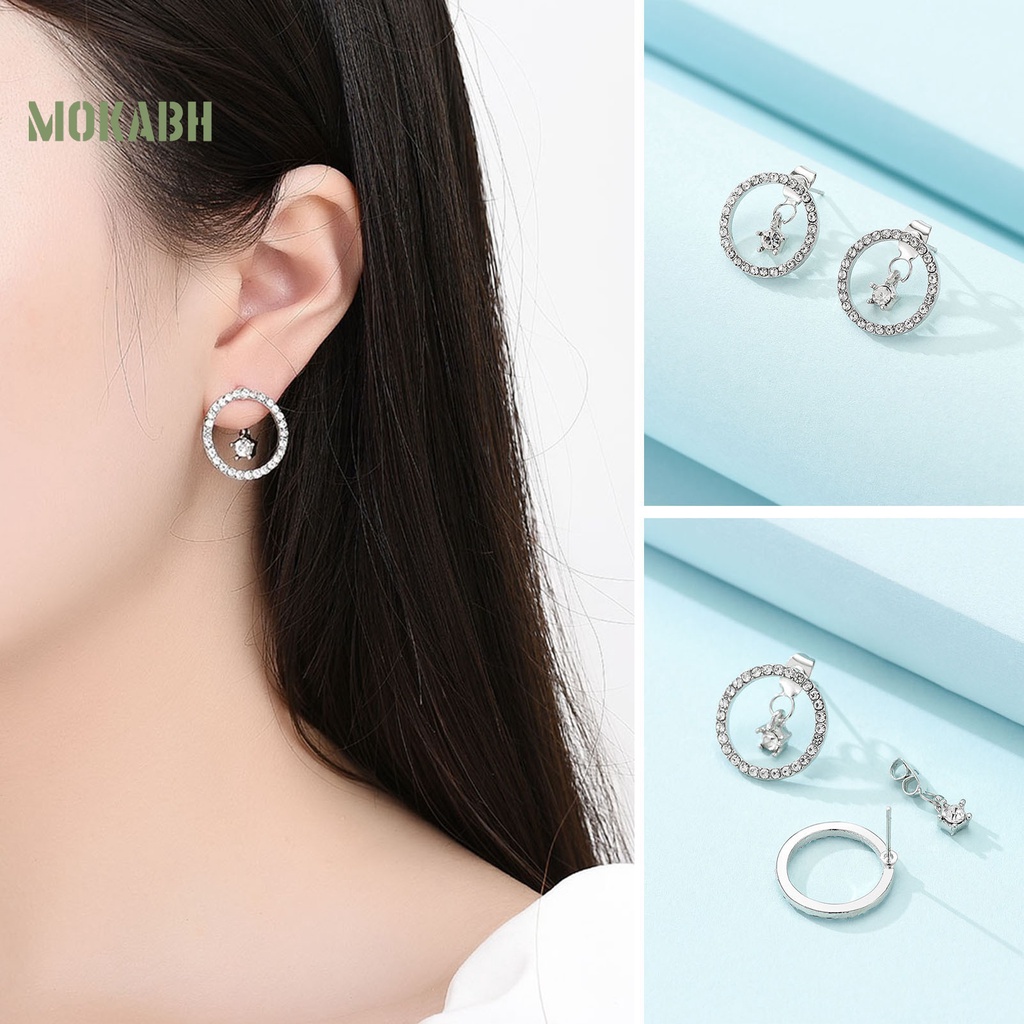 1 Đôi Bông Tai Hình Tròn Đính Đá Lấp Lánh Thời Trang Dành Cho Nữ