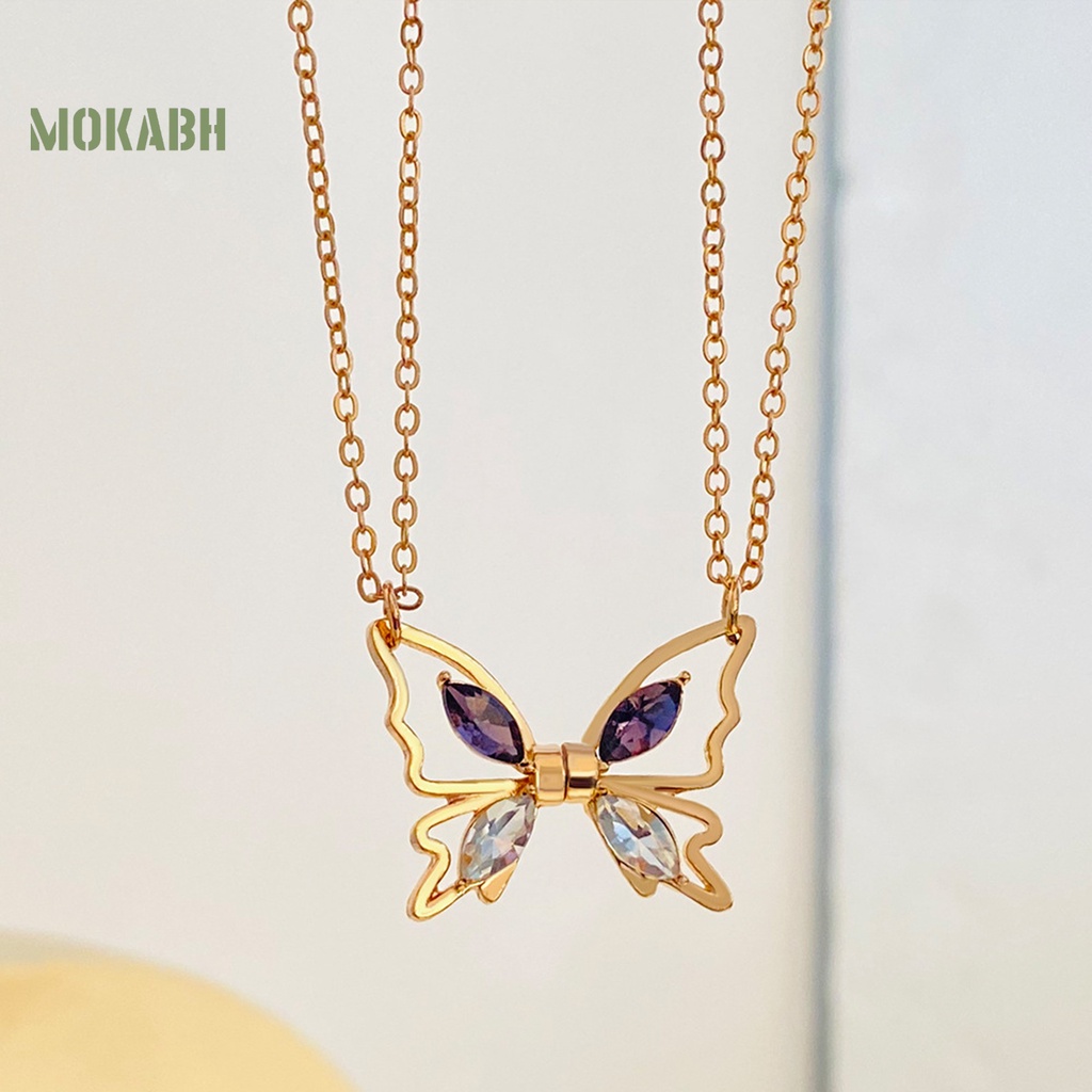 [Mới] Vòng cổ Mặt Hình Bướm Rỗng Mạ Điện Lên Màu Nhanh Thanh Lịch Thời Trang Cho Nữ