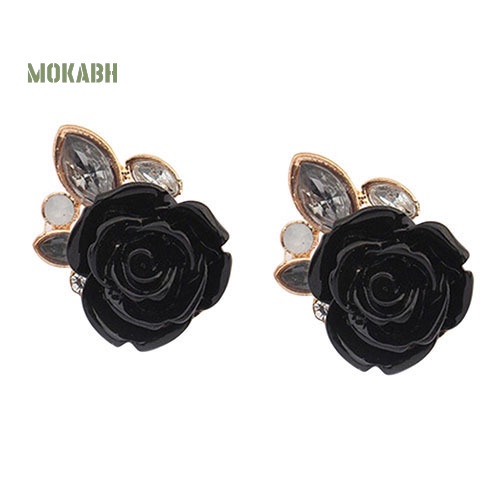 Bông Tai Hình Hoa Hồng Đính Đá Phong Cách Retro Thanh Lịch Cho Nữ