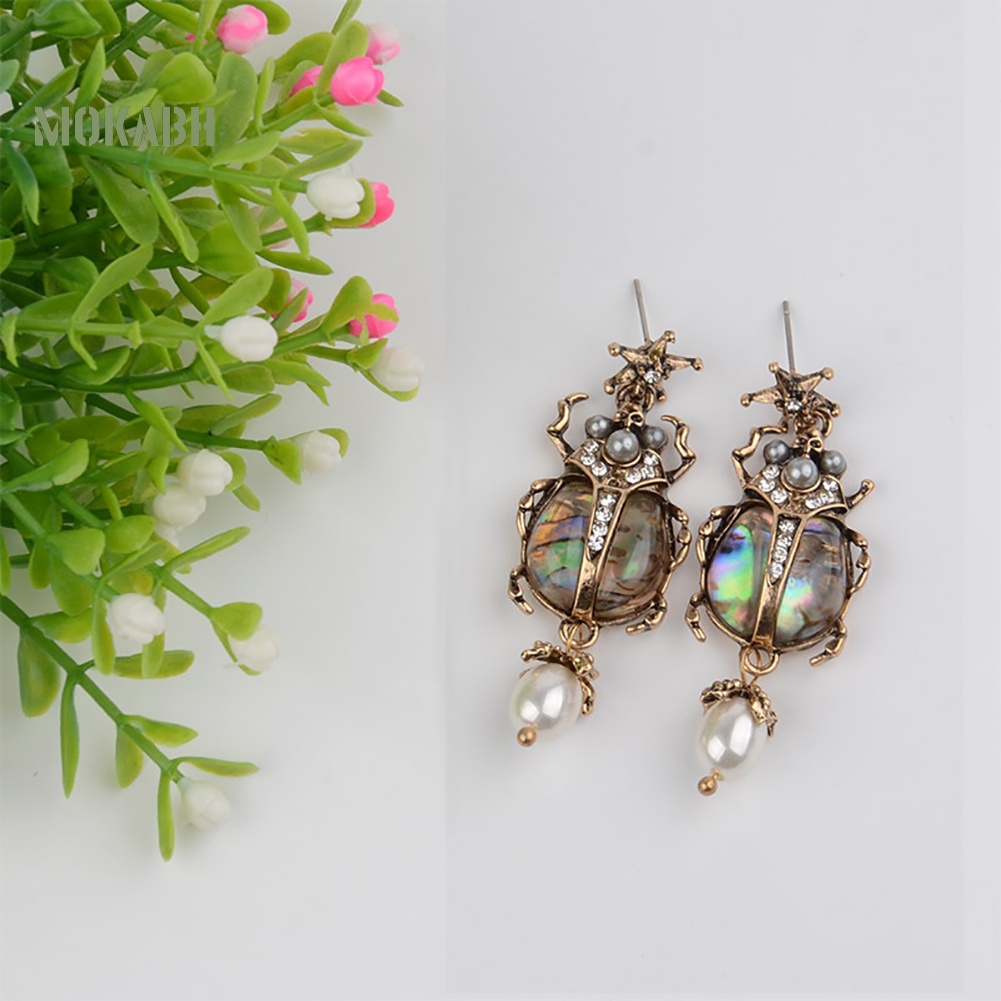 Bông Tai Hình Bọ Rùa Đính Ngọc Trai Giả Thời Trang Dành Cho Nữ