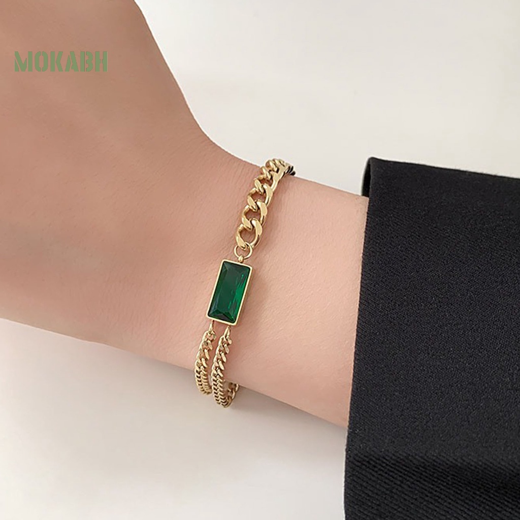 [Mới] Set Vòng cổ + Bông Tai + Vòng Tay Mạ Điện Mặt Vuông Đính Đá Zircon Vintage Cho Nữ