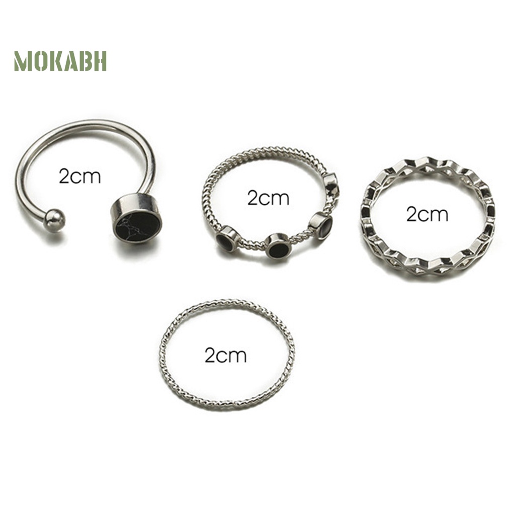 Set 4 Nhẫn Đeo Đốt Ngón Tay Bằng Bạc Phong Cách Hình Học Màu Sắc Mượt Mà Điều Chỉnh Được Dành Cho Nữ