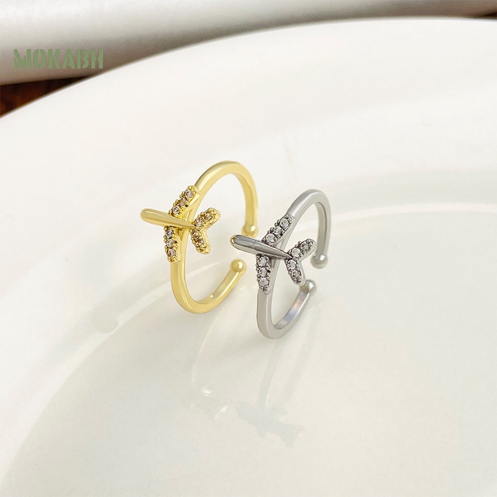 [Mới] Nhẫn Hở Hình Máy Bay Bằng Kim Loại Lấp Lánh Có Thể Điều Chỉnh