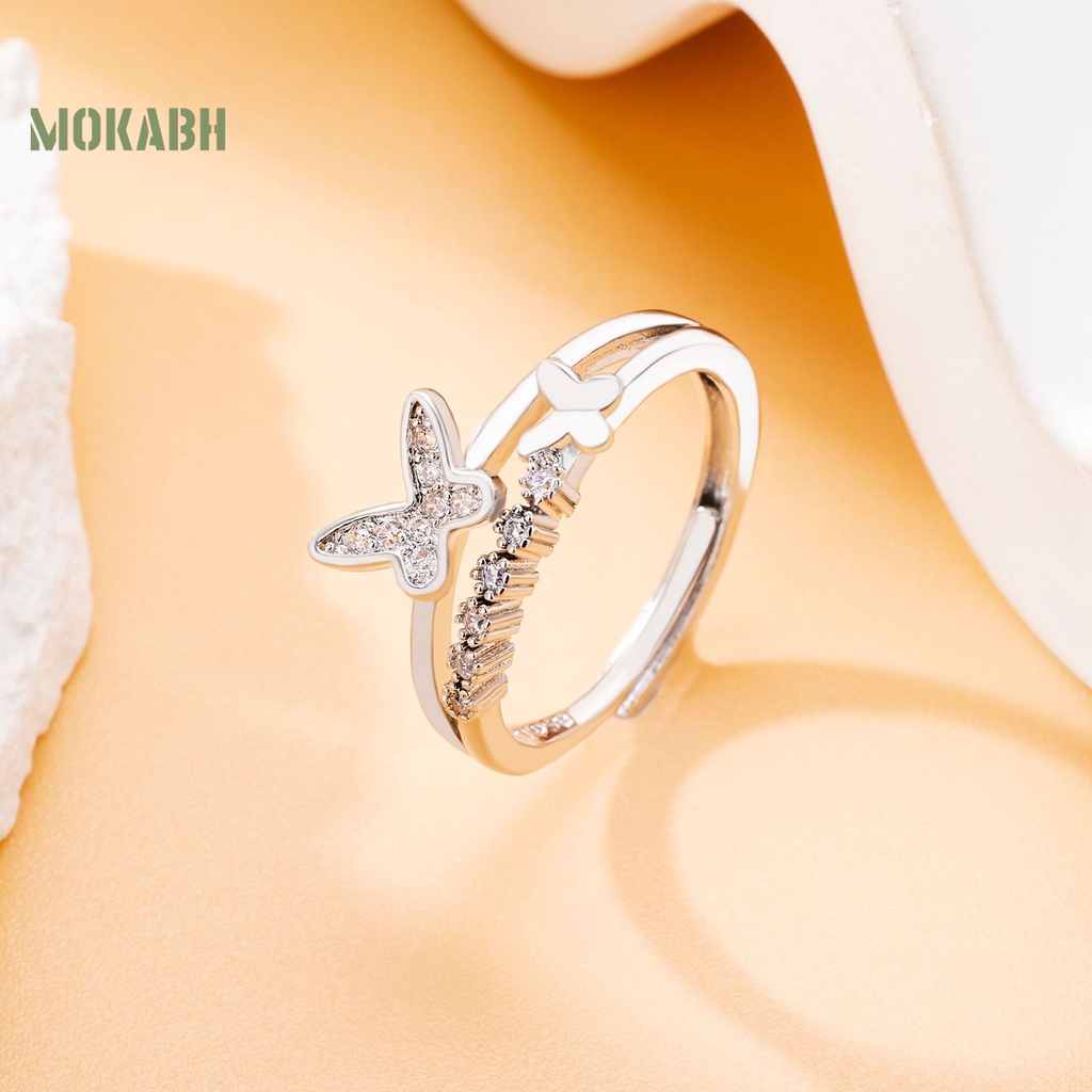 Nhẫn Hở Mạ Điện Hình Bướm Đính Đá Zircon Lấp Lánh Sang Trọng Có Thể Điều Chỉnh