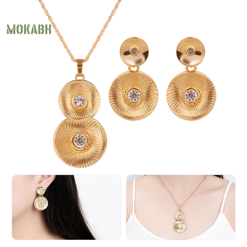 1 Bộ Vòng cổ + Bông Tai Mạ Niken Đính Pha Lê Nhân Tạo Kiểu Hình Học Phong Cách Cổ Điển Thời Trang