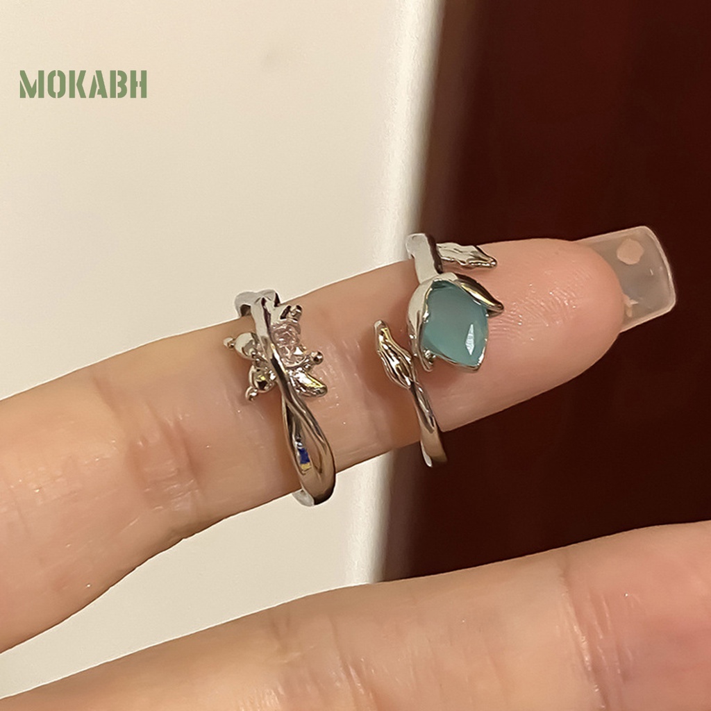 [Mới] Nhẫn Hở Hình Hoa Tulip Khảm Đá Zircon Có Thể Điều Chỉnh Kích Cỡ