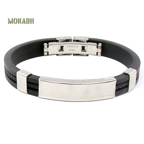 Vòng Tay Cao Su Phối Thép Không Gỉ Cá Tính Cho Nam Và Nữ