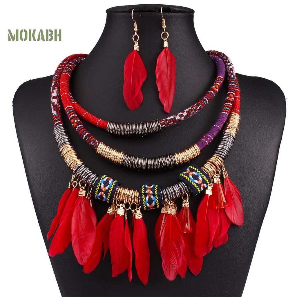 Set 2 Món Vòng cổ + Bông Tai Nhiều Tầng Phong Cách Bohemian