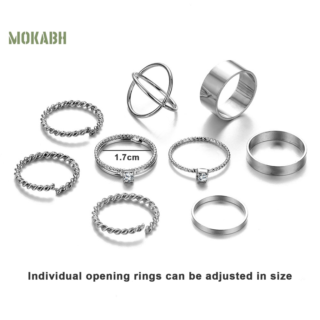 [Mới] Set 9 Nhẫn Hở Mạ Điện Họa Tiết Hình Học Xoắn Cổ Điển Có Thể Điều Chỉnh Làm Quà Tặng Trang Sức