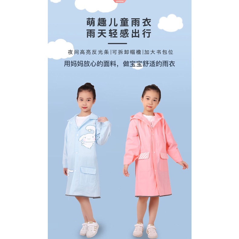 Áo Mưa Dáng Rộng Có Mũ Trùm Phối Khóa Kéo In Hoạt Hình Cinnamoroll Dễ Thương Cho Bé Gái
