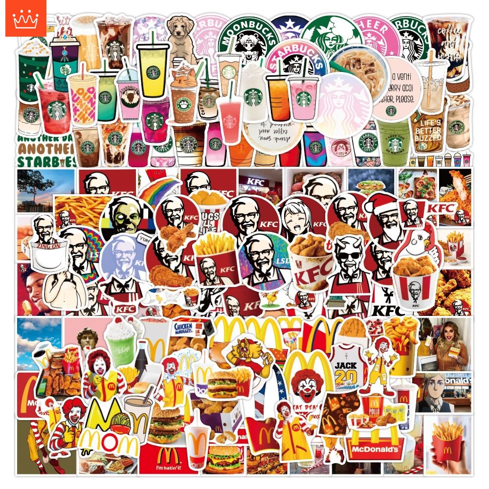 J· Hình Dán Chống Nước Starbucks Kfc Mcdonald'S Phim Hoạt Hình Mũ Bảo Hiểm Máy Tính Xách Tay Hành Lý Dán Thiết Lập, 50 tờ