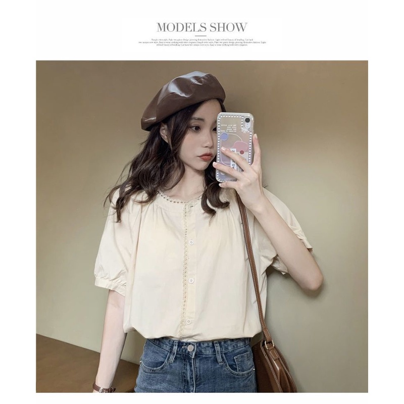 Áo Kiểu Mùa Hè Pháp Tay Cộc Cổ Tròn Dáng Rộng Thiết Kế Ngọt Ngào Dễ Phối Đồ Mẫu Mới 202