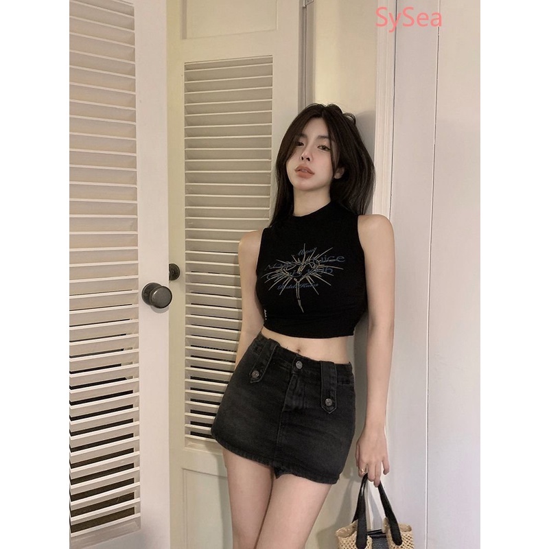 Áo Hai Dây Xếp Ly In Chữ Phong Cách Mỹ Quyến Rũ Cho Nữ