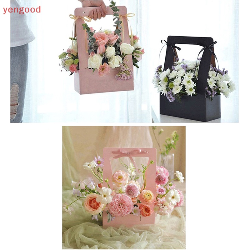 (YGD) Hộp carton Kraft Hai Mặt Đựng Bó Hoa Cầm Tay Sáng Tạo Chống Nước Có Tay Cầm Làm Quà Tặng Lễ Tình Nhân