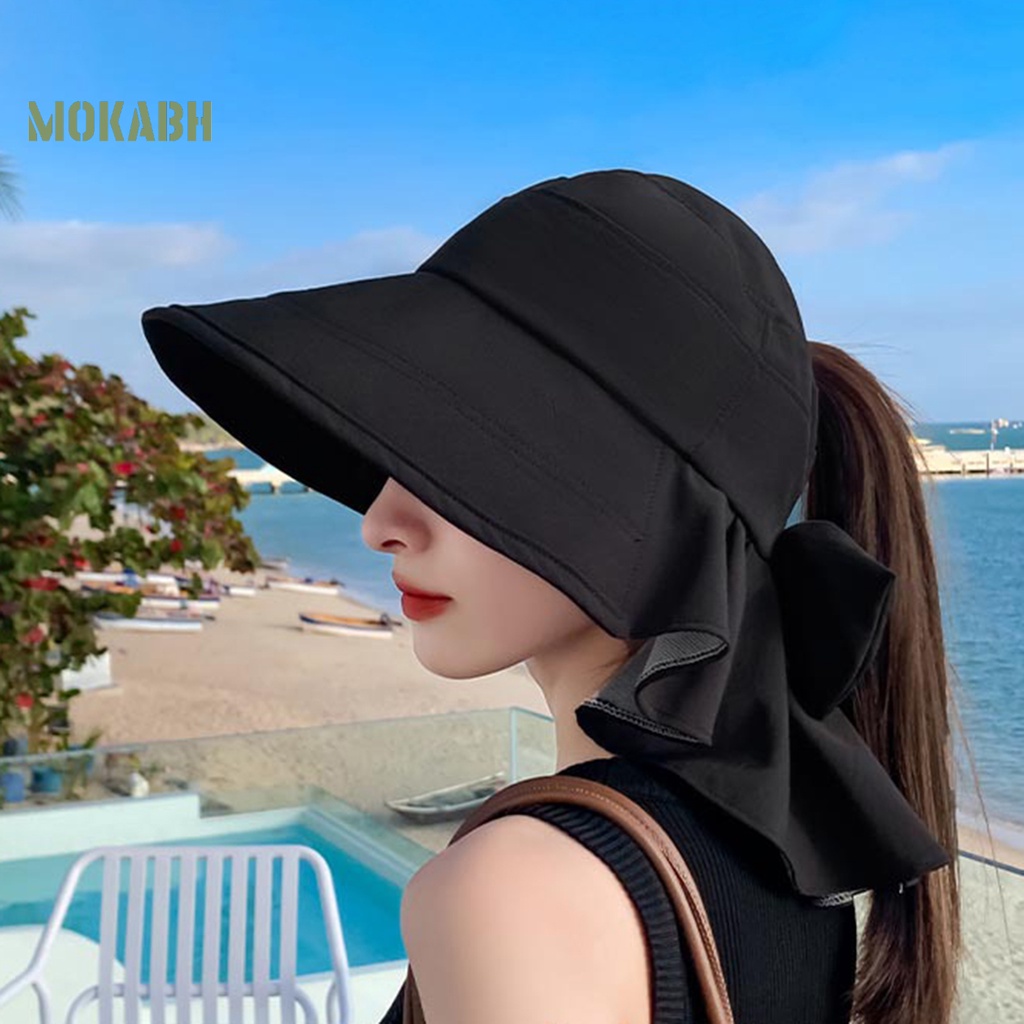 [Mok Abh] Nón Rộng Vành Chống Nắng Thoáng Khí Thắt Nơ Màu Trơn Trang Trí Hình Tròn Thoáng Khí Mùa Hè Dành Cho Bạn Nữ