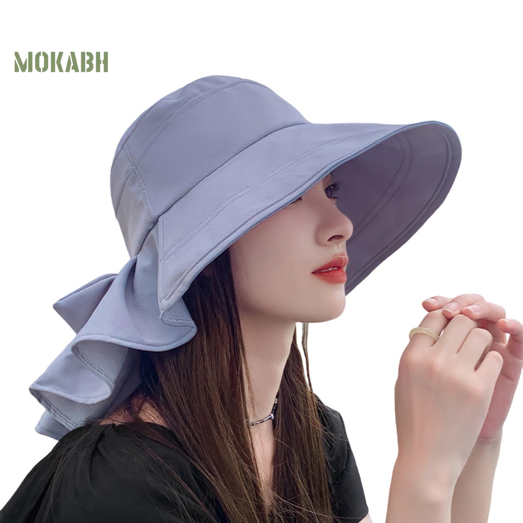 [Mok Abh] Nón Rộng Vành Chống Nắng Thoáng Khí Thắt Nơ Màu Trơn Trang Trí Hình Tròn Thoáng Khí Mùa Hè Dành Cho Bạn Nữ