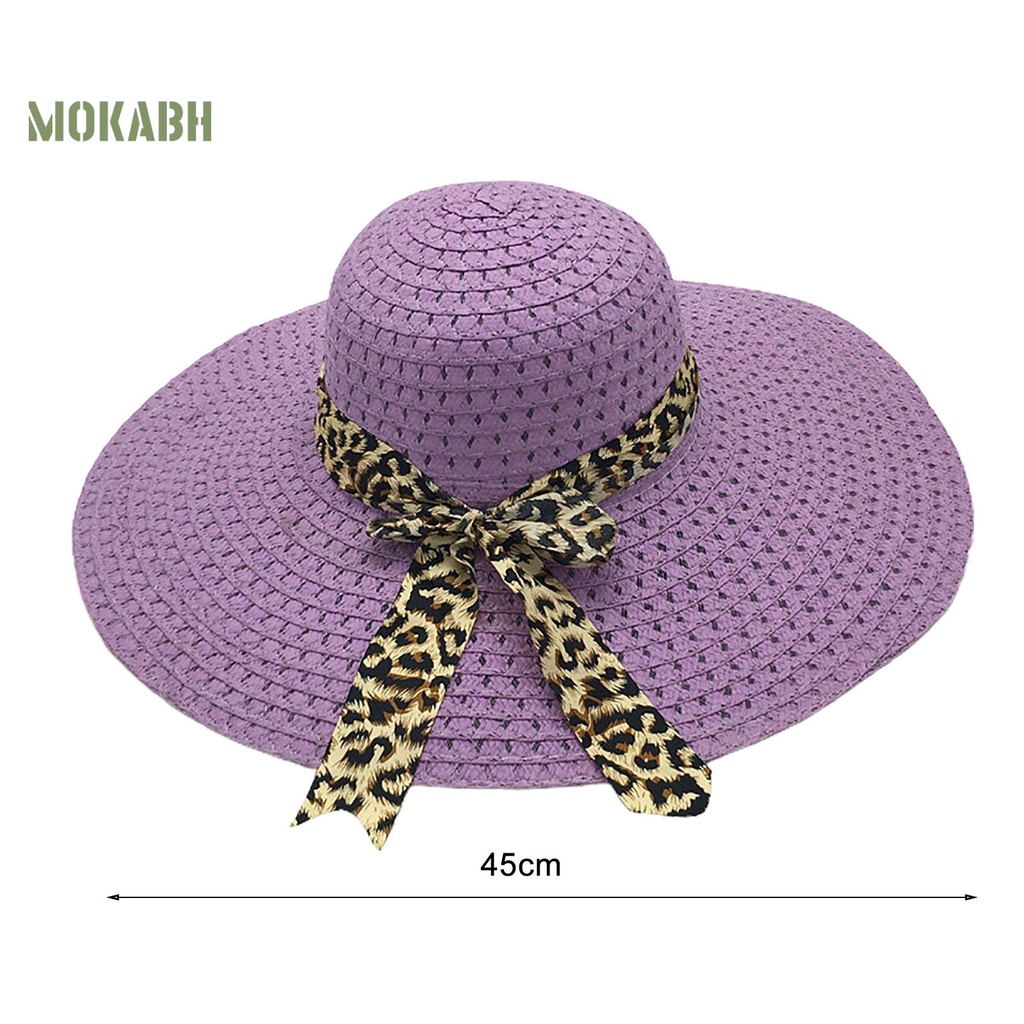 Nón Cối Rộng Vành Phối Nơ Họa Tiết Da Báo Thời Trang Đi Biển Cho Nữ