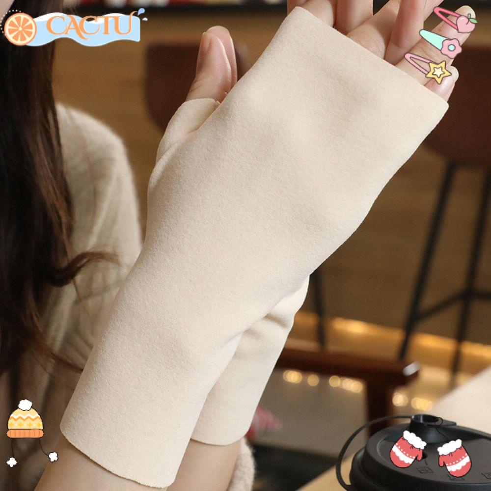 CACTU Găng Tay Nhung Hở Ngón Giữ Ấm