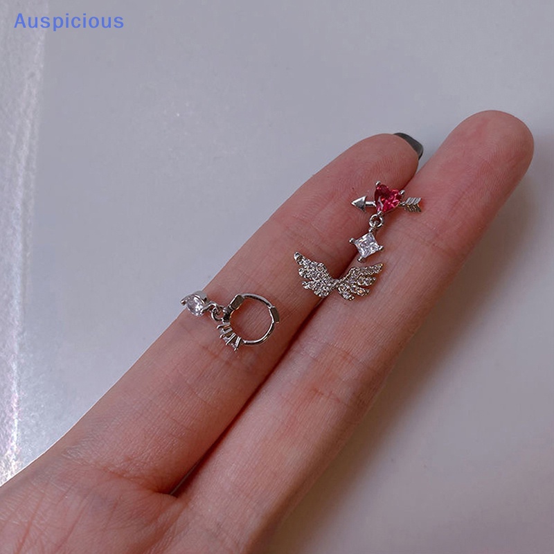 1 Khuyên Tai Hình Trái Tim Đôi Cánh Bằng Thép Không Gỉ Đính Đá Zircon Màu Hồng Dễ Thương Dành Cho Bạn Nữ