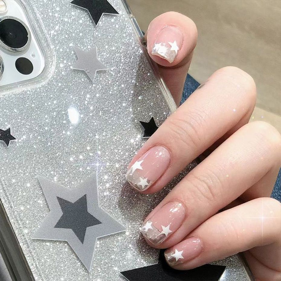 Sticker dán móng STZPRONAIL họa tiết ngôi sao năm cánh màu trắng đen thời trang
